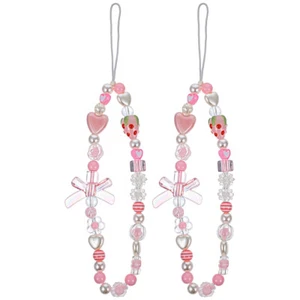 2 Pcs Handyriemen Mobiles Schlüsselband Mit Perlen Telefonkette Lanyard - Zdjęcie 1 z 12