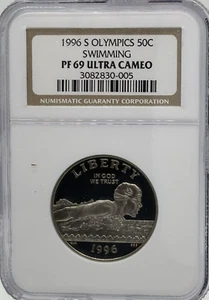 1996 S Olympics Swimming Commemorative Half Dollar NGC PF 69 UC Brown Label #990 - Picture 1 of 10