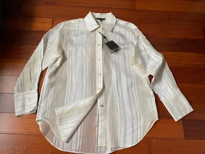 Massimo Dutti silk blend Loose Striped Shirt Silk Cotton Blend size M - Picture 1 of 7