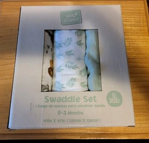 LITTLE JOURNEY Set di 3 coperte a fascia in cotone GIRAFFA-VERDE-FELCE, LEGGI - Foto 1 di 10