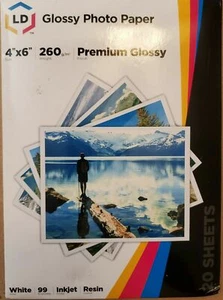 LD 4X6 Premium Gloss Glossy Inkjet Photo Picture Paper 20 Sheets for Printer new - Picture 1 of 2