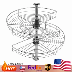 24" Kidney Chrome 2-Shelf Lazy Susan Kitchen Base Cabinet Corner Organizer Rack - Picture 1 of 24