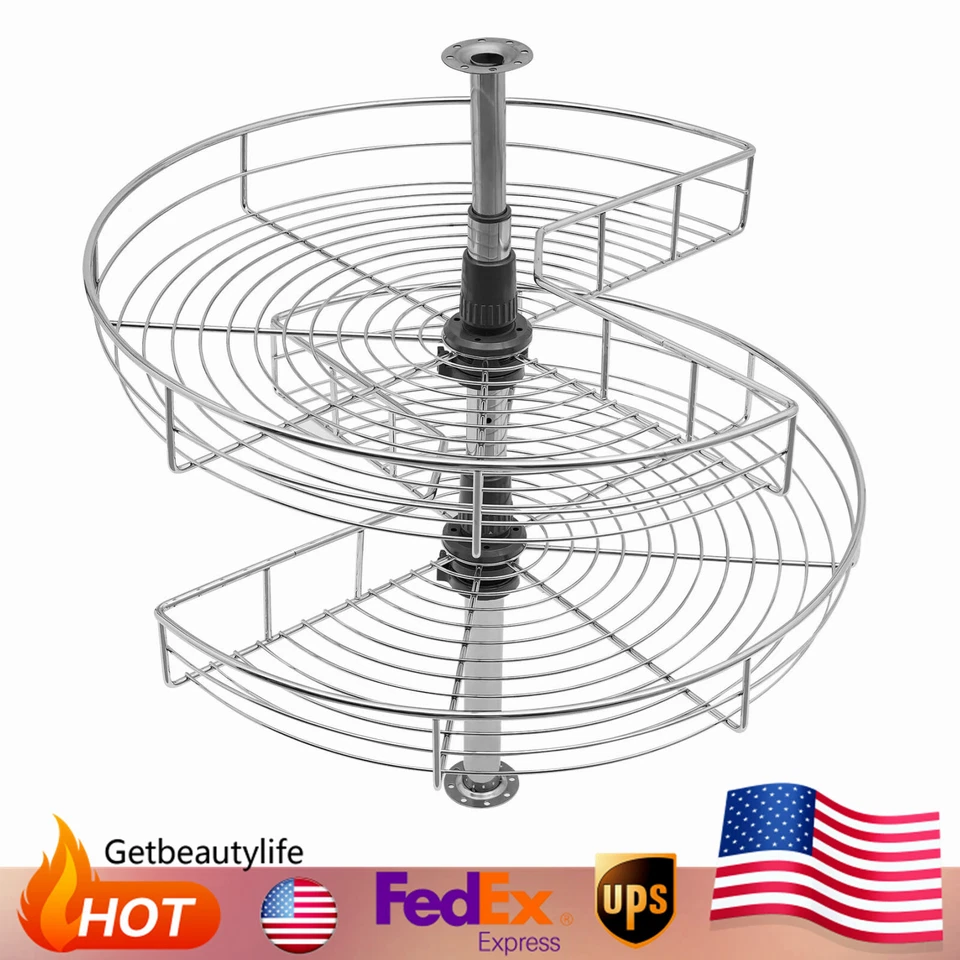 24" Kidney Chrome 2-Shelf Lazy Susan Kitchen Base Cabinet Corner Organizer Rack - Image 1 of 4