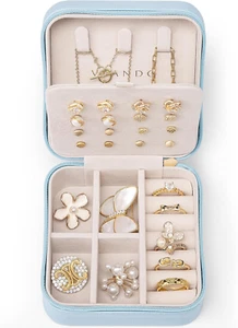 Travel Jewelry Case, Small Travel Jewelry Organizer Box for Girls Women - Blue - Picture 1 of 12