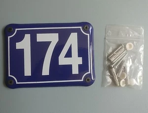 Hausnummernschild Hausnummer 174 Echt Emaille Blau Blechschild Schwere Qualität  - Bild 1 von 3