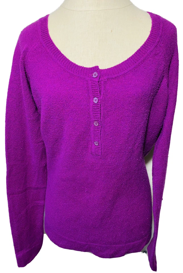 Suéter tejido Rt 66 para mujer talla XL tejido púrpura botón Qt  Foto 1 de 4