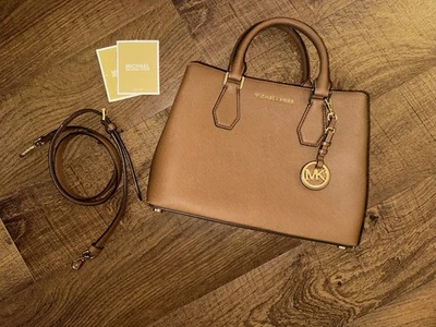 NWT! MICHAEL KORS LUGGAGE BROWN CAMILLE MEDIUM LEATHER SATCHEL BAG! $348 - Image 1 of 4