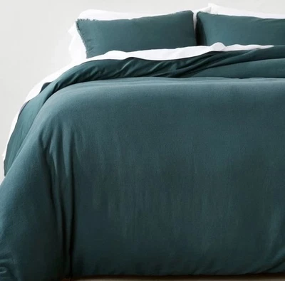 Full/Queen Heavyweight Linen Duvet Cover & Sham Teal Blue Casaluna - Image 1 of 4