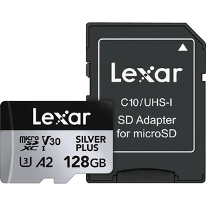 Lexar 128GB Professional SILVER PLUS A2 V30 UHS-I MicroSDXC + SD Adapter - Picture 1 of 9