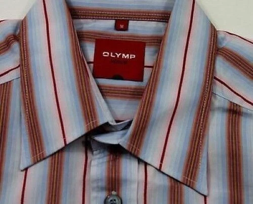 Olymp Novum Camicia di Affari Blu Rosso Braun Strisce Lunghe Tg. M come Nuovo # - Immagine 1 di 1