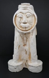 Artist Signed Moon Face Sun Face Abstract Cement Concrete Figure Sculpture - Picture 1 of 18