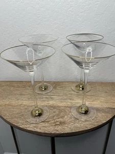4 Martini Glasses w/ 4” Gold Rim & 2.75” Gold Base 8 1/2 " tall (new w/o box) - Picture 1 of 12