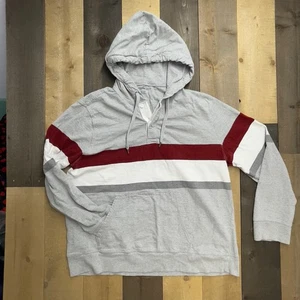 American Eagle Men's XL Long Sleeve Pullover Striped Hoodie GRAY/BURGUNDY/WHITE - Picture 1 of 6