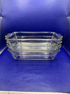 Pyrex 212 Bread Loaf Pan 1.5 Qt Clear Glass Handles Rectangle Lot of 3 - Picture 1 of 18
