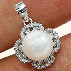 1CT Fresh Water Pearl & White Topaz 925 Sterling Silver Pendant Jewelry AT8 - Picture 1 of 2