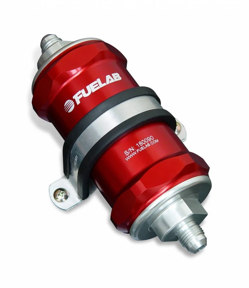 Fuelab 818 In-Line Fuel Filter Standard -6AN In/Out 10 Micron Fabric - Red - Image 1 of 4