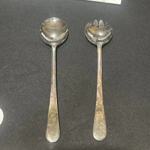Versilbertes Salat Servier Set - große Gabel & Löffel - Sheffield England - Bild 1 von 8