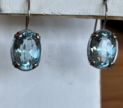 Silpada Sterling Silver AQUA BLUE GLASS FILIGREE EARRING Oval Prong Set 5/8” - Imagem 1 de 4