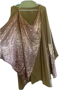 Hermosa Blusa Dorada Lentejuelas Tamaño PLUs Dolman Brazos Por Roaman’s/Vacaciones/Fiesta - Imagen 1 de 6