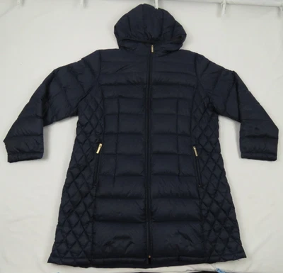 Стеганая пуховая куртка Michael Kors с синим капюшоном на молнии 1X - Изображение 1 из 4