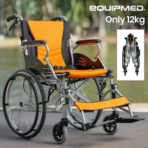 EQUIPMED Wheelchair Aluminium Lightweight Wheel Chair Portable Orange - Picture 1 of 12
