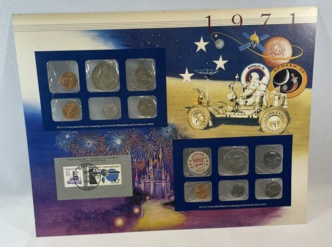 1971 U.S. Mint Uncirculated Coin Set With Album Page Cover