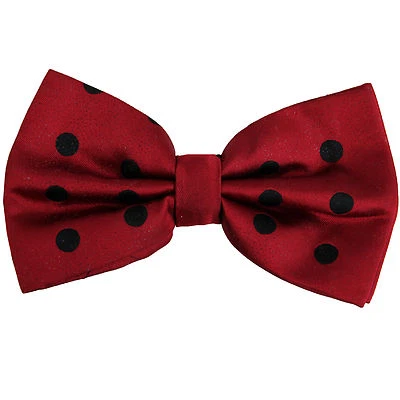 Nuevo Formal Hombre Pajarita Preatada 100% Poliéster Rojo Negro Lunares Boda Foto 1 de 3