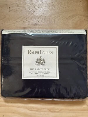 RARE Ralph Lauren Estate Sateen Flat Sheet Black King Flat  NEW Made Italy - Image 1 of 4
