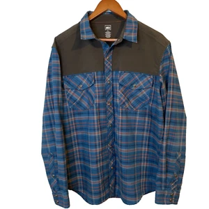 REI Men’s Sz L Lng Slv Outdoorsman Shirt Snap Btn Blu Plaid AS IS - Picture 1 of 12