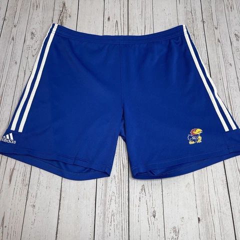 Kansas Jayhawks Adidas Climalite Athletic Soccer Shorts Mens Medium Blue Vintage Cover