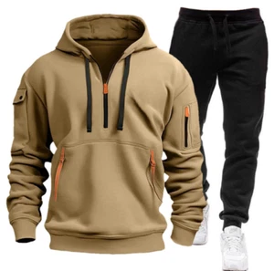 Chándal Otoño/Invierno Para Hombre 2 piezas Sudaderas con Capucha + Conjunto de Pantalones Informales Correr Gimnasio Sudor Trajes - Imagen 1 de 23