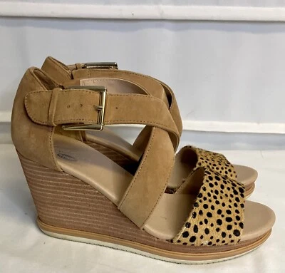 Dr Scholls Original Collection Tan Leather Animal Print Wedge Sandals 9.5M EC! - Imagem 1 de 4