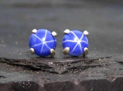 Genuine Star Sapphire Gemstone Stud Earrings Birthstone Jewelry Tiny Stud Earrin - Image 1 of 4