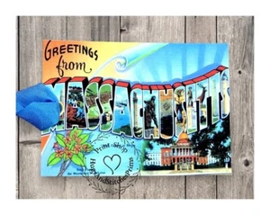 Hang Tags GREETINGS FROM MASSACHUSETTS SOUVENIR POSTCARD TAGS #G 33 Gift Tags - Picture 1 of 5