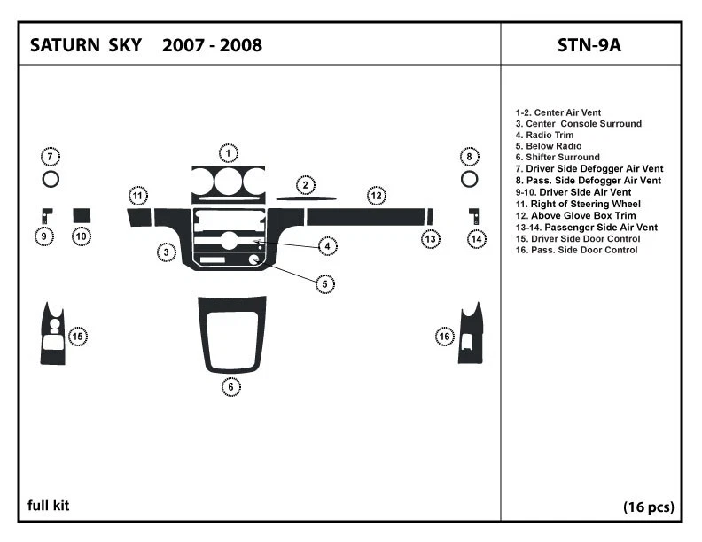 Kit de molduras de tablero de fibra de carbono real interior para Saturn Sky 2007-2008 Foto 1 de 1