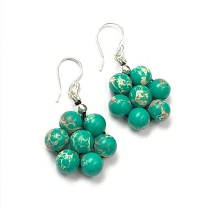 Light Green Copper Turquoise Gemstone 925 Sterling Silver Elegant Earrings 1.80" - Picture 1 of 7
