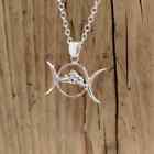 Triple Moon Phase Hare Pendant Necklace Sterling Silver Goddess
