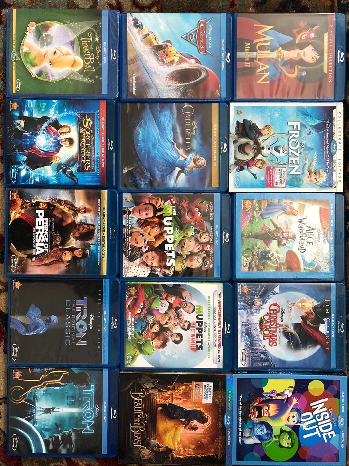15 Like New Disney Movies Blu Ray Mulan, Cars, Frozen, Trim, Inside Out No Code - Image 1 of 1