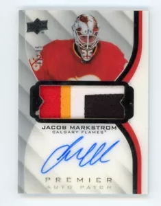 2020-21 Upper Deck Premier Jacob Markstrom Auto Patch #ed 32/35 Calgary Flames - Picture 1 of 2