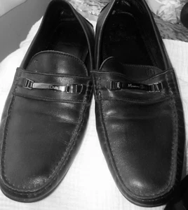 Massimo Dutti shoes men black leather slip on loafers rubber sole sz 11 - Picture 1 of 7