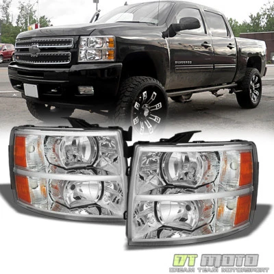 2007-2013 Chevy Silverado1500 2500 3500 Crystal Headlights Headlamps Left+Right - Image 1 of 3