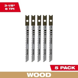 Milwaukee 48-42-0240 3-1/8" x 8 TPI U-Shank Wood Cutting Jigsaw Blades 5 Pack - Picture 1 of 1