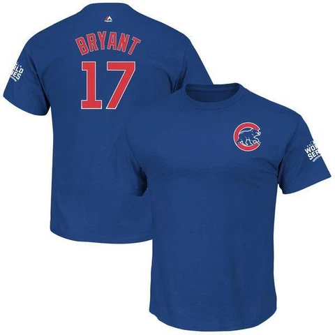 Men's Majestic Chicago Cubs Kris Bryant 2016 World Series Name and Number Tee Cover