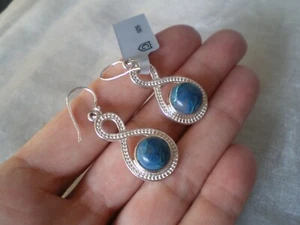 Shattuckite round hook dangle earrings, 9 carats, 8.84 grams 925 Sterling Silver - Picture 1 of 8