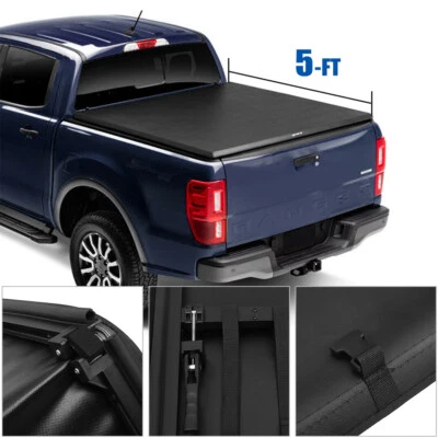 5ft Tri-Fold Soft Truck Bed Tonneau Cover For 2019-2022 Ford Ranger 5' Short Bed - Image 1 of 4