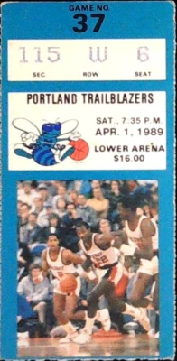 Kelly Tripucka Clyde Drexler Photo Season Ticket Stub Hornets Blazers 4/1/1989 - Image 1 of 2
