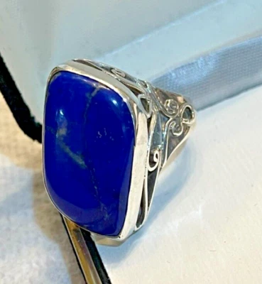 SW STERLING 925 CHUNKY FILIGREE HEAVY BOLD LAPIS BLUE RING DESIGN TRIBAL-8 OR 9 - Image 1 of 4