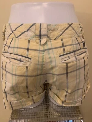 Roxy Women's Plaid Cuffed Shorts Yellow White Blue Size 9 - Image 1 of 4