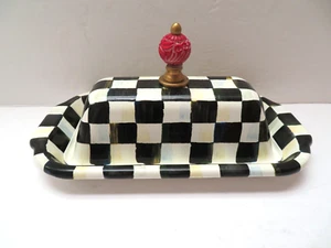Mackenzie Childs Courtly Check 1/4 lbs. Lidded Butter Dish 9" x 5" - Picture 1 of 8