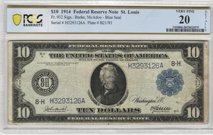 Fr.932 1914 St. Louis $10 Federal Reserve Note PCGS VF 20 Details - Picture 1 of 2